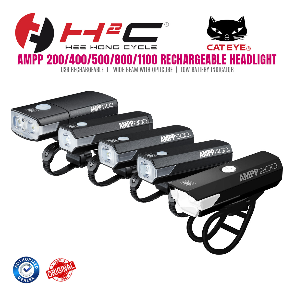 CATEYE AMPP 400 Front Bicycle Light - 400 Lumen USB Rechargeable Bike Headlight